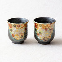 KUTANI WARE - 九谷燒 組湯吞 金花詰 茶杯 酒杯 情侶杯 夫妻杯(Pair Tea Cups - Kin-hanazume)- 禮盒包裝 - 平行進口